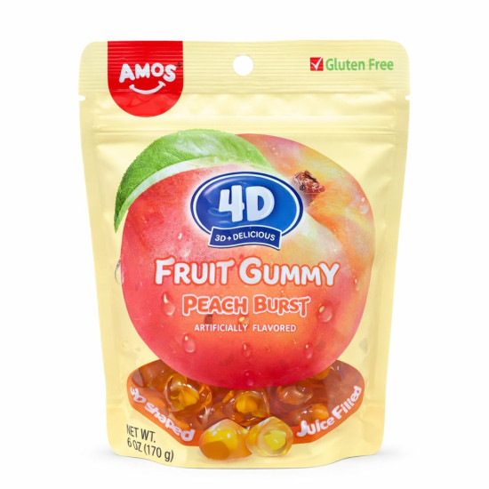 Amos 4D Fruit Gummy Peach Burst Flavour - 6oz/12pcs 