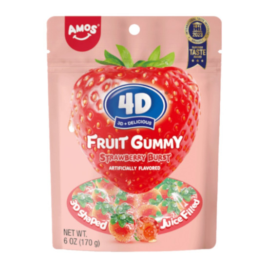 Amos 4D Fruit Gummy Strawberry Burst Flavour - 6oz/12pcs 
