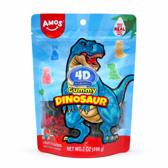 Amos 4D Gummy Dinosaur Fruity Flavours - 7oz/12Pcs Expiry Date - June 2026 