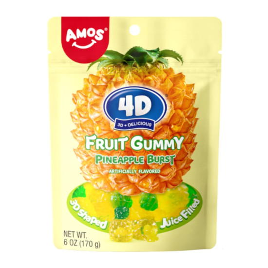 Amos 4D Fruit Gummy Pineapple Burst Flavour - 6oz/12pcs 