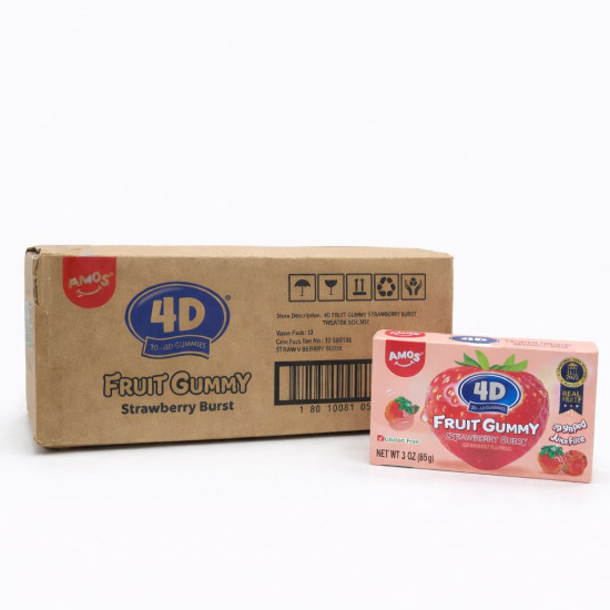Amos 4d Fruit Gummy Strawberry Burst Flavour Theater Box 3oz x 12 