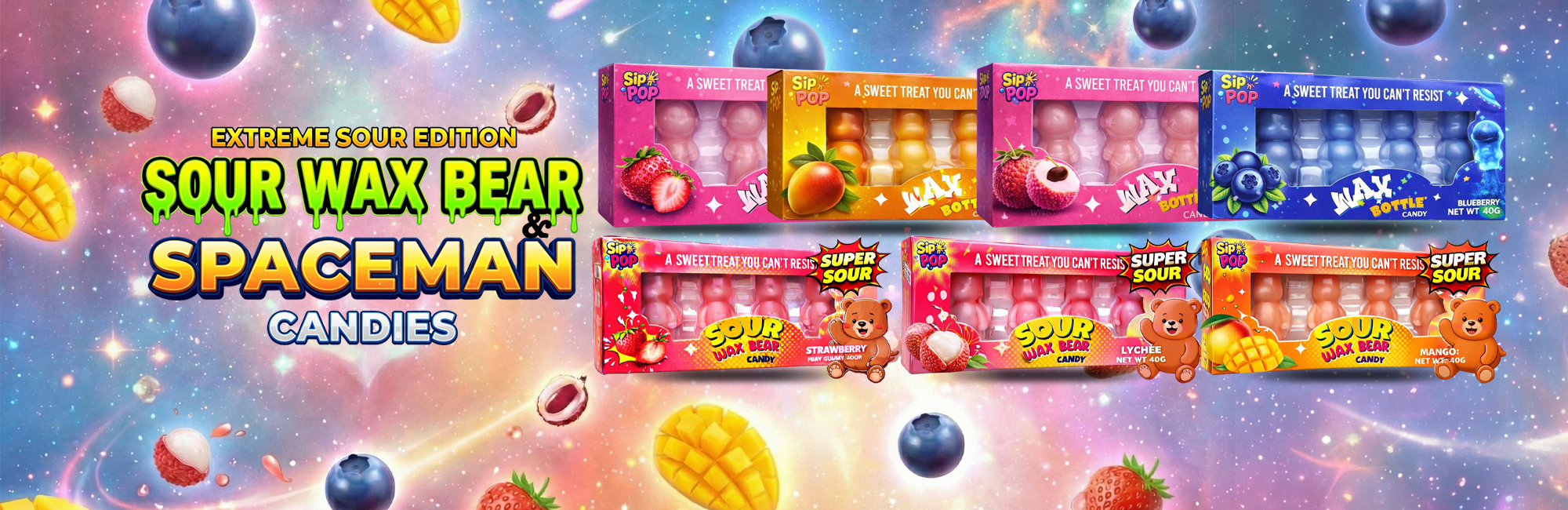 Extreme Sour Edition Sour Wax Bear & Spaceman Candies  in stock now!