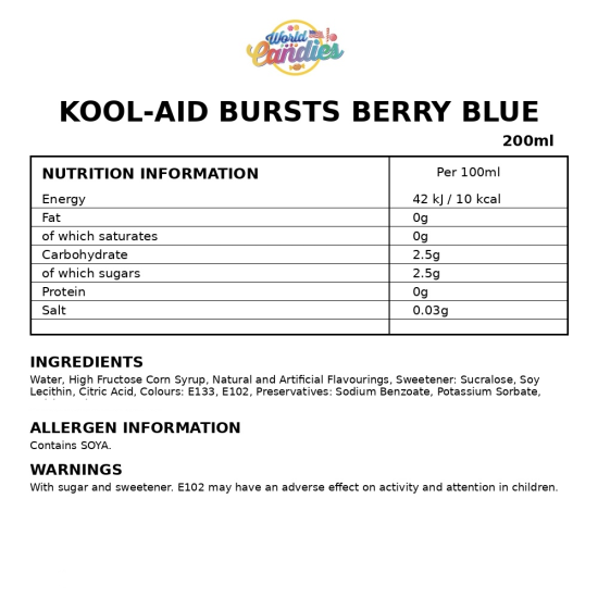 Kool-Aid Bursts Berry Blue Flavour - Pack of 12 x 200ml