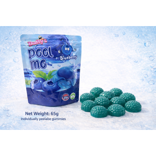 Peel Me Gummies Peelers 65g/24 bags-BLUEBERRY Flavour Peg Bags, Jellies, Candies image