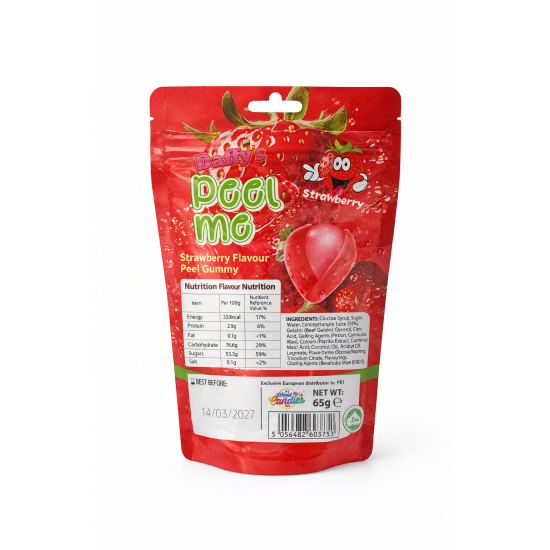 Peel Me Gummies Peelers 65g/24 bags-STRAWBERRY Flavour Peg Bags, Jellies, Candies image