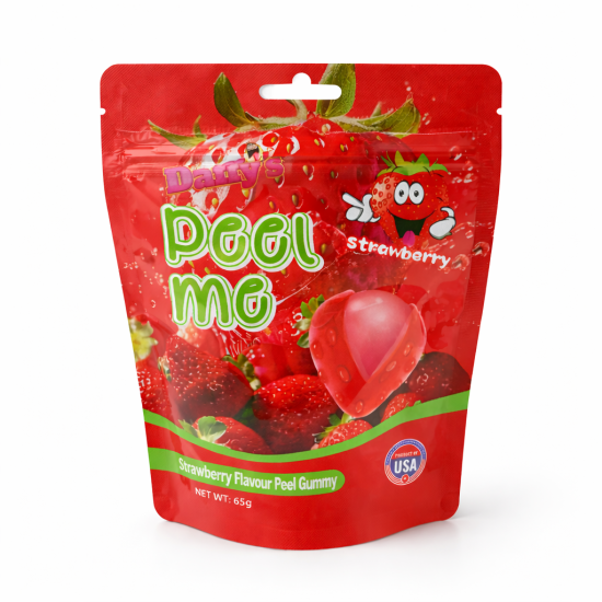 Peel Me Gummies Peelers 65g/24 bags-STRAWBERRY Flavour Peg Bags, Jellies, Candies image