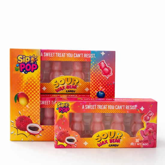 Sip n POP Vegan Wax Candy Bear Sour Lychee Flavour pack of 12 theatre box Candy, Jellies image