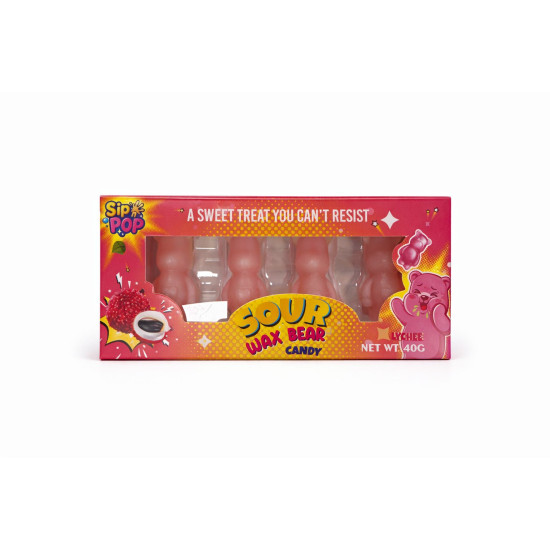 Sip n POP Vegan Wax Candy Bear Sour Lychee Flavour pack of 12 theatre box Candy, Jellies image