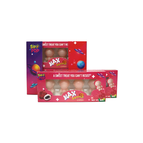 Sip n POP Vegan Wax Candy Space Man Lychee Flavour pack of 12 theatre box image