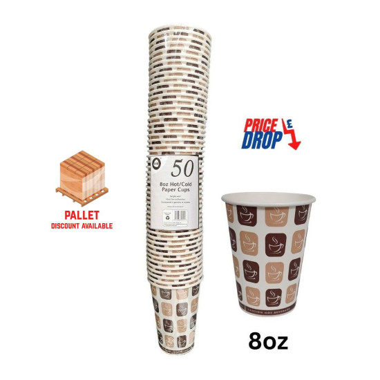 Hot/Cold Paper Cups Assorted Colours - Pack 50pcs x 8oz 