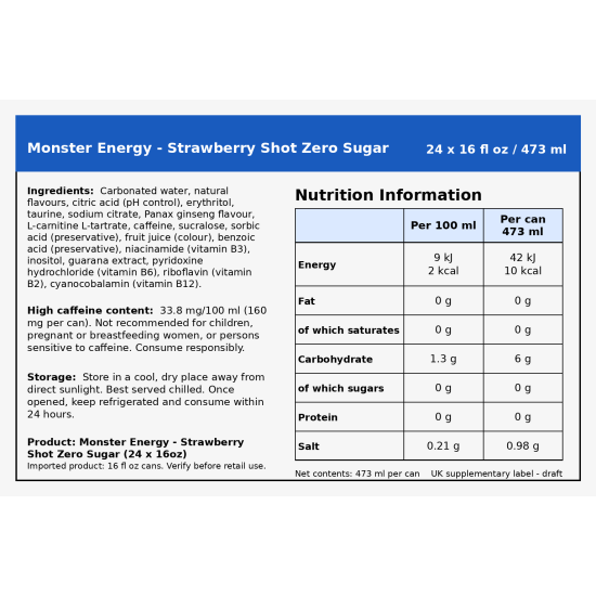 Monster Strawberry Shot - Pack of 24 x 16oz NI
