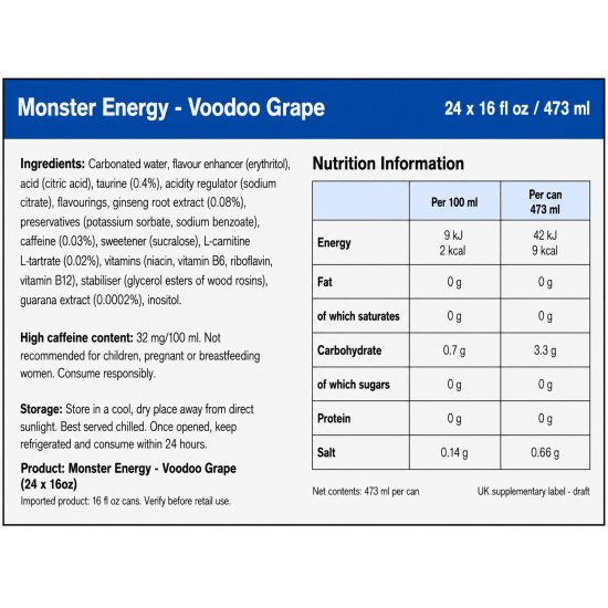 Monster VooDoo Grapes - Pack of 24 x 16oz NI