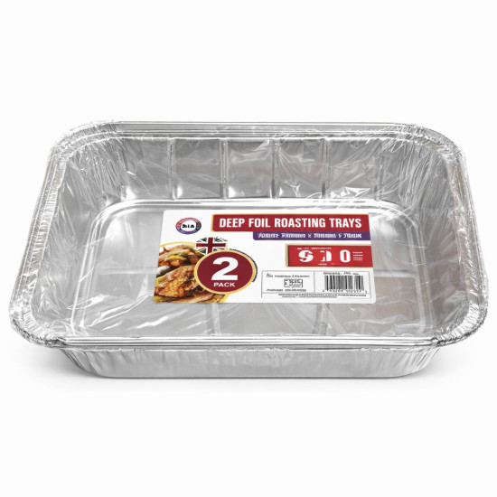 Deep Foil Roasting Trays Approx 320mm x 260mm x 70mm - Pack of 2