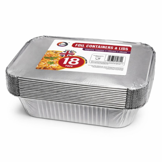 Foil Containers & Lids Approx 145mm x 120mm x 45mm Pack of 18