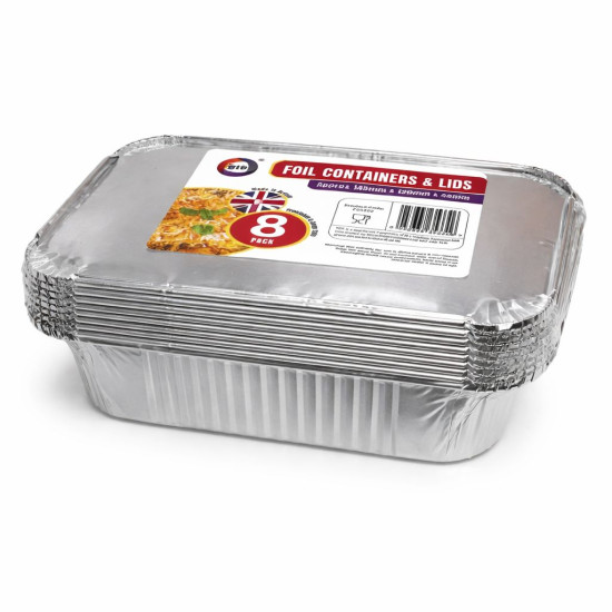 Foil Containers & Lids Approx 145mm x 120mm x 45mm Pack of 8