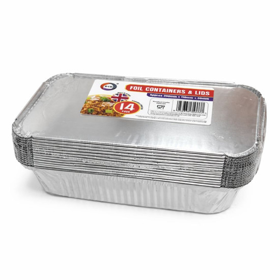 Foil Containers & Lids Approx 200mm x 110mm x 50mm Pack of 14