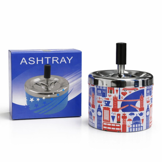 Spinning Metal Ashtray Round Design - Assorted