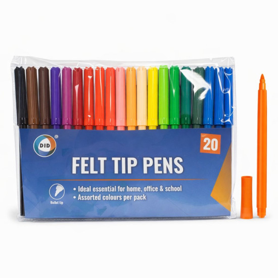 Felt Tip Pens Pack of 20 - Assorted Colours