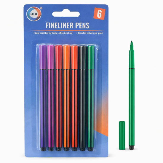Fineliner Pens Pack of 6 - Assorted Colours Per Pack 