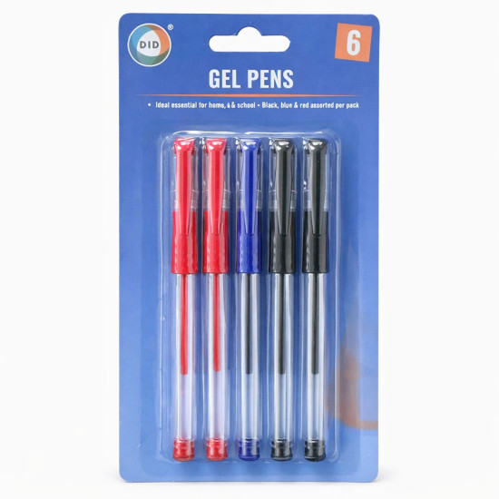 Gel Pens Pack of 6 - Red, Blue & Black Assorted Per Pack 
