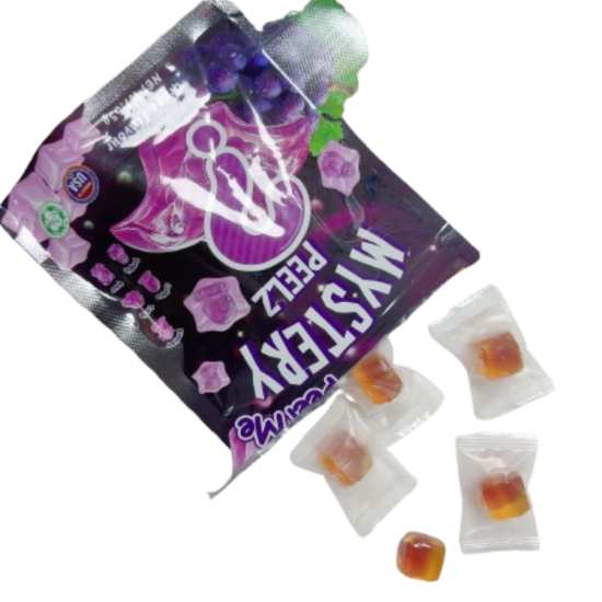 Halal Mystery Peelz Gummies Peelers 65g/24 bags- Grape Flavour Peg Bags, Candies image