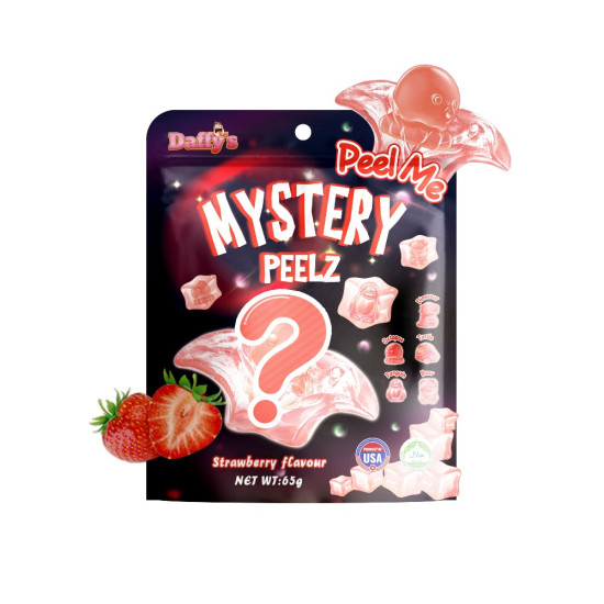 Halal Mystery Peelz Gummies Peelers 65g/24 bags- Strawberry Flavour Peg Bags, Candies image