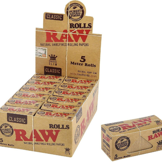 RAW Classic King Size Slim 5 Meter(16FT +) Natural UNREFINED Rolling Paper Rolls Rolling papers image