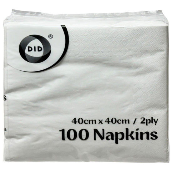White Napkins 2 Ply 33cm x 33cm - Pack of 50 